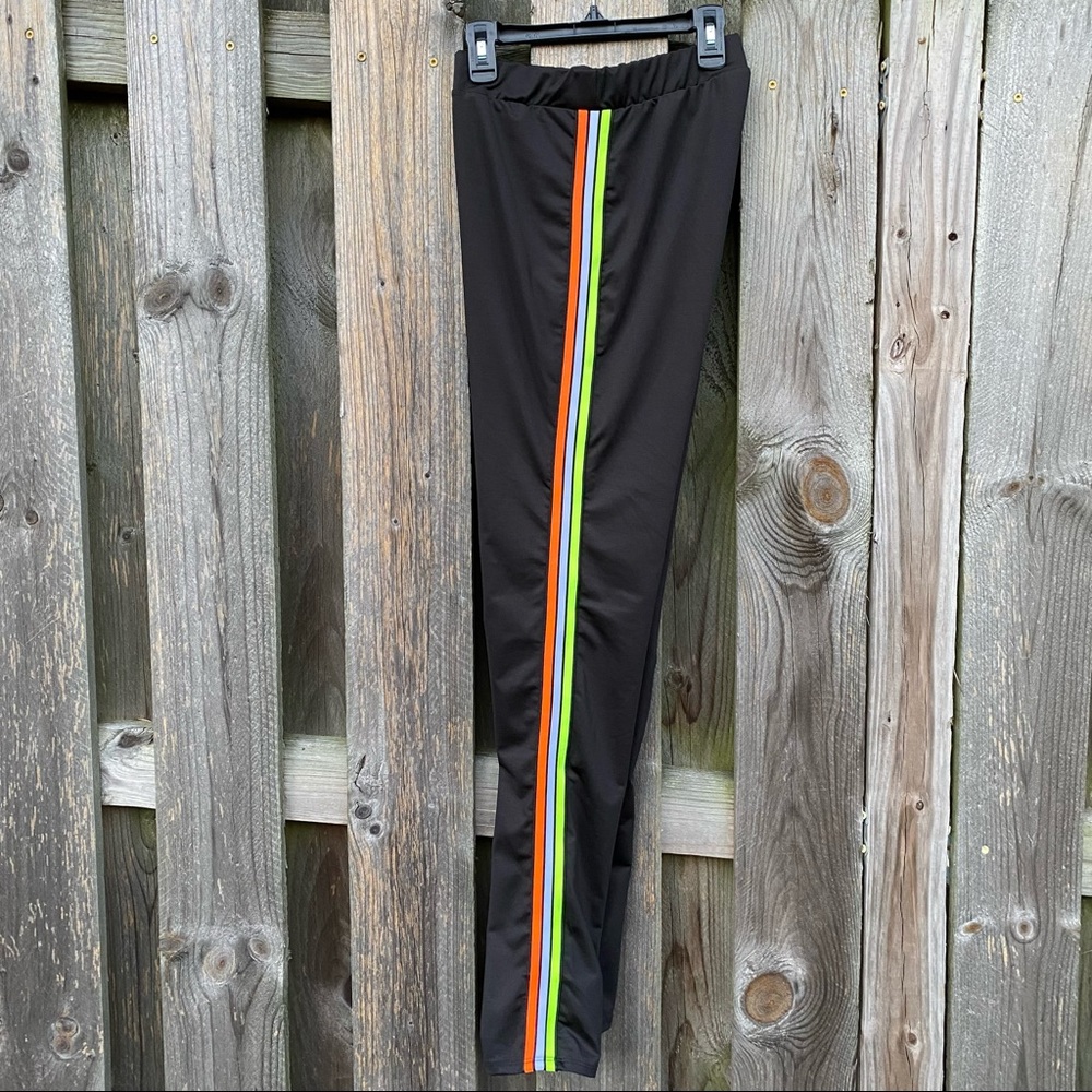 Vintage Retro 80s style  Black with colorful neon side stripe Track Pants